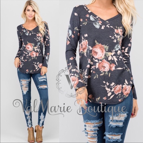 ValMarie Tops - Floral French Terry top
